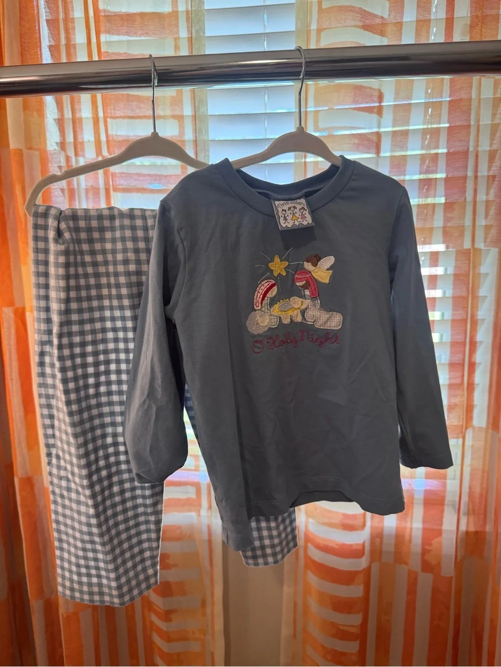 O-Holy Night | Christmas Set Kids Long-Sleeve Blue Set with Gingham Pants